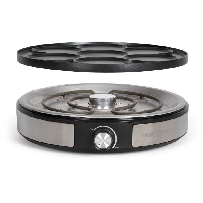 Crepiere réversible - LIVOO - DOP247 - 1500W - Plaque réversible : 1  x Ø33 ou 7 x Ø10 cm - Antiadhésif - Thermostat réglable