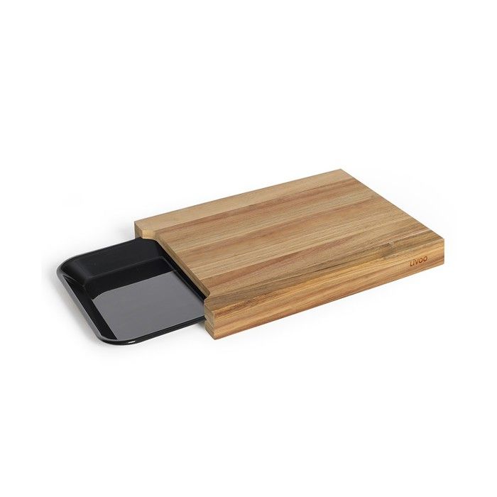 Planche a découper - LIVOO - MES155 - Bois acacia FSC - 36,5 x 27,5 cm - Bac récupérateur amovible