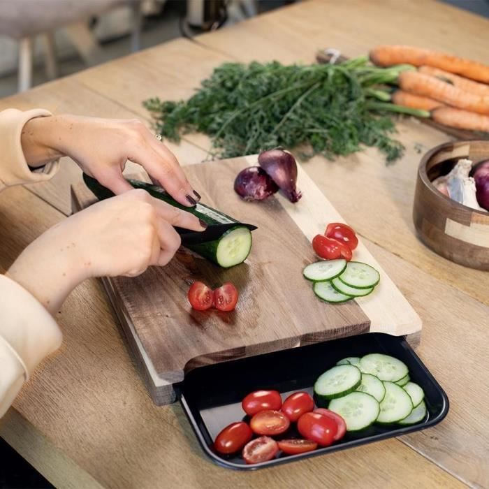 Planche a découper - LIVOO - MES155 - Bois acacia FSC - 36,5 x 27,5 cm - Bac récupérateur amovible