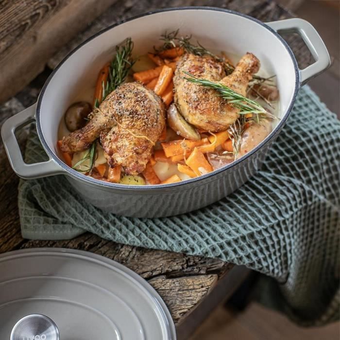 Cocotte ovale - LIVOO - MEP129G - 4,5 L - Fonte émaillée - Couvercle avec picots - Tous feux - 29 x 22 cm