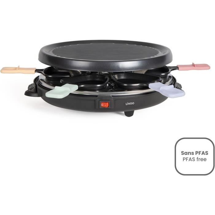 Appareil a raclette 6 personnes - LIVOO - DOC207P - 800W - 6 personnes - Porte grill amovible - 6 spatules et 6 caquelons