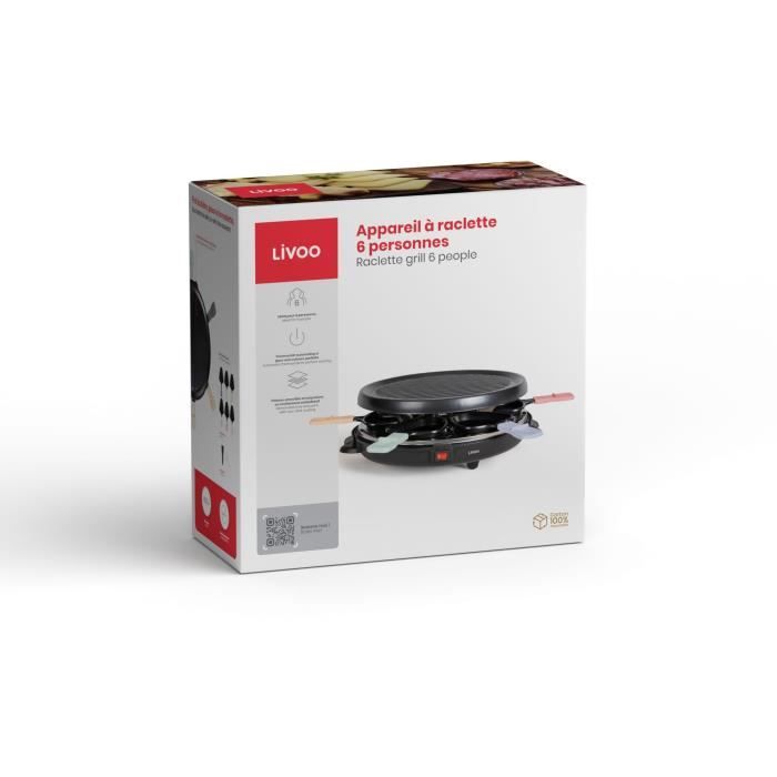 Appareil a raclette 6 personnes - LIVOO - DOC207P - 800W - 6 personnes - Porte grill amovible - 6 spatules et 6 caquelons