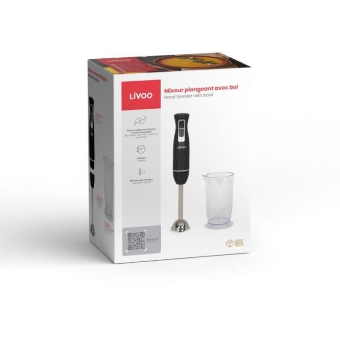 Mixeur plongeant avec bol - LIVOO - DOP245N - 400 W - 2 vitesses - Noir