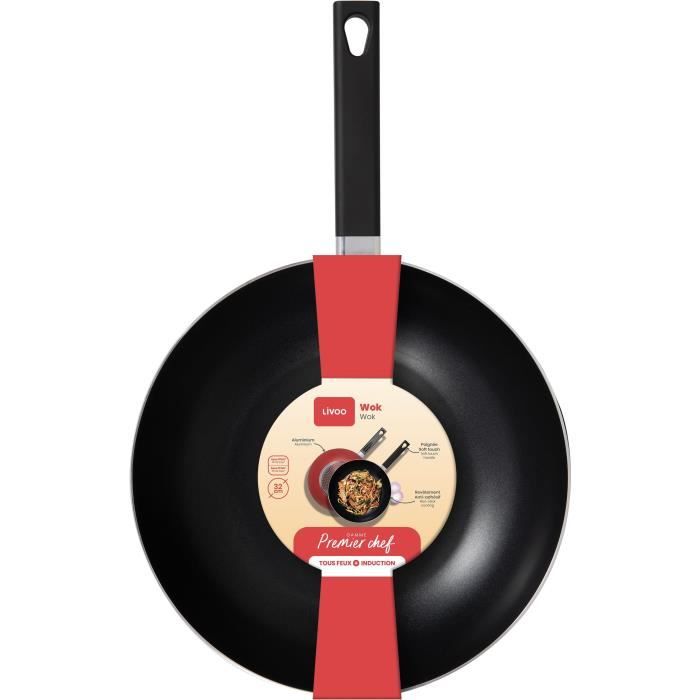 Wok - LIVOO - MEP156R - 32 cm - Antiadhésif sans PFOA ni PFOS - Manche silicone - Tous feux dont induction
