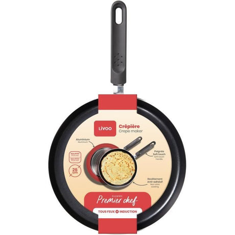 Premier Chef - Crepiere 26 cm - LIVOO - MEP149 - Antiadhésif sans PFOA ni PFOS - Manche silicone - Tous feux dont induction