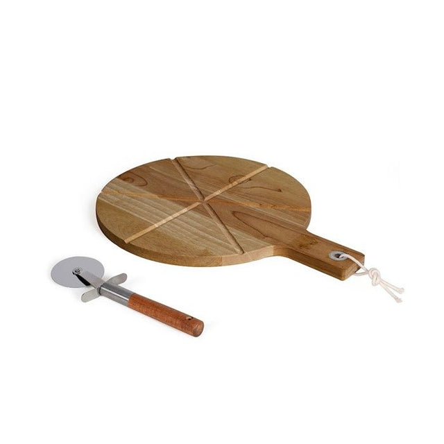 Set a pizza - LIVOO - MES158 - Bois acacia - 30 x 45 cm - 1 roulette a pizza - Poignée avec trou de suspension