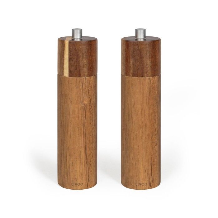Set de 2 moulins sel et poivre manuels - LIVOO - MEN425 - 40 ml - Bois d'acacia - Meule céramique - Moulure réglable