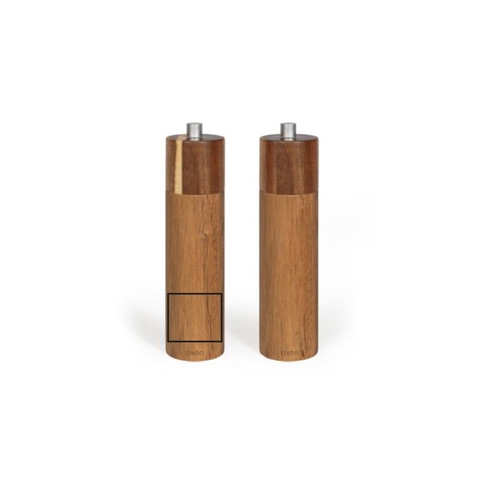 Set de 2 moulins sel et poivre manuels - LIVOO - MEN425 - 40 ml - Bois d'acacia - Meule céramique - Moulure réglable
