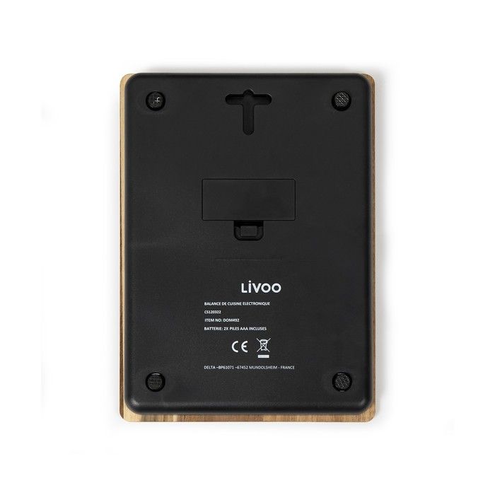 Balance de cuisine électronique - LIVOO - DOM492 - Plateau acacia - Max. 5 kg - 4 unités de mesure - Ecran LCD