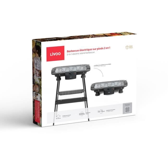 Barbecue électrique sur pieds 2 en 1 - LIVOO - DOM506 - 2200W - 2 en 1 - 2 hauteurs - Thermostat ajustable