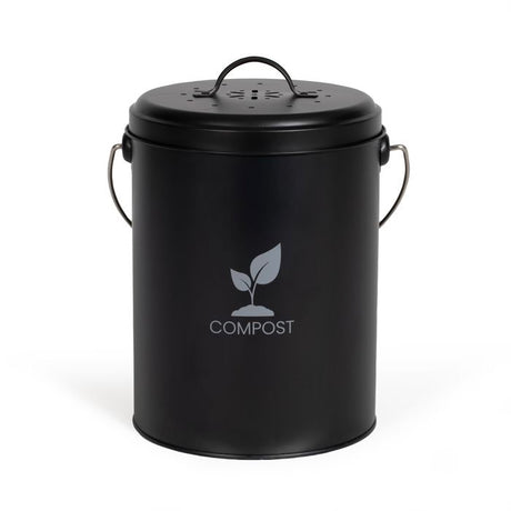 Seau a compost de cuisine - LIVOO - MES154N - 6 L - Ř18 cm - Hauteur 23 cm - Corps et couvercle en métal - Filtre charbon