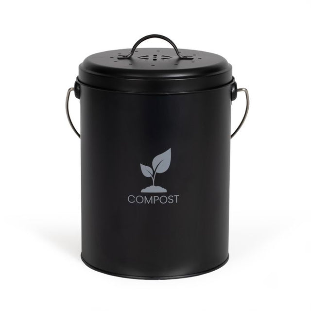Seau a compost de cuisine - LIVOO - MES154N - 6 L - Ř18 cm - Hauteur 23 cm - Corps et couvercle en métal - Filtre charbon