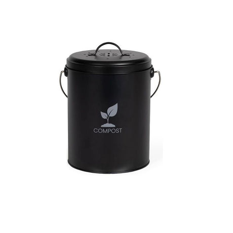 Seau a compost de cuisine - LIVOO - MES154N - 6 L - Ř18 cm - Hauteur 23 cm - Corps et couvercle en métal - Filtre charbon