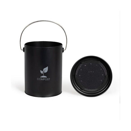 Seau a compost de cuisine - LIVOO - MES154N - 6 L - Ř18 cm - Hauteur 23 cm - Corps et couvercle en métal - Filtre charbon