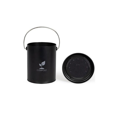 Seau a compost de cuisine - LIVOO - MES154N - 6 L - Ř18 cm - Hauteur 23 cm - Corps et couvercle en métal - Filtre charbon