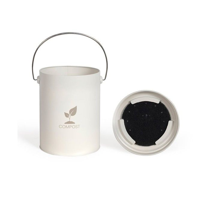 Seau a compost de cuisine - LIVOO - MES154C - 6 L - Ř18 cm - Hauteur 23 cm - Corps et couvercle en métal - Filtre charbon
