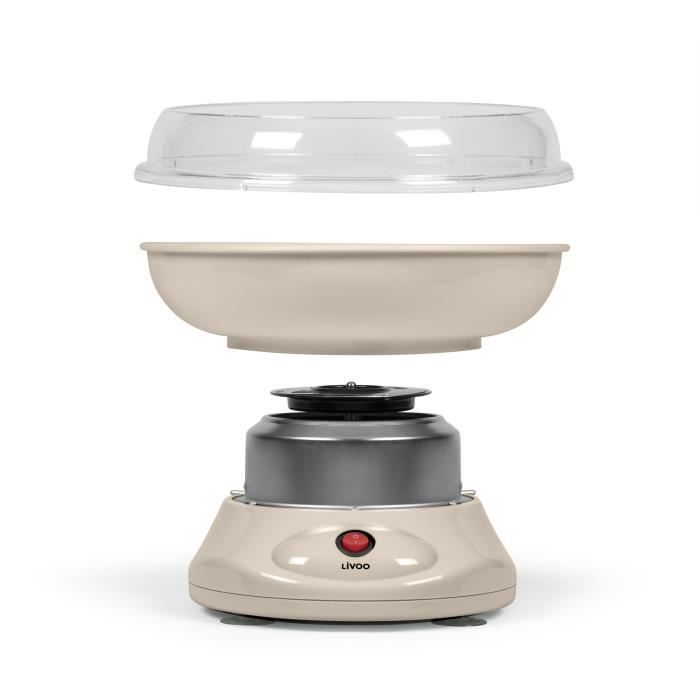 Machine a barbe a papa - LIVOO - DOM468C - 450W - Cuve et couvercle amovibles - Cuillere doseuse et 10 sticks en bambou inclus