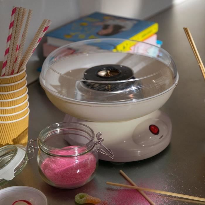 Machine a barbe a papa - LIVOO - DOM468C - 450W - Cuve et couvercle amovibles - Cuillere doseuse et 10 sticks en bambou inclus