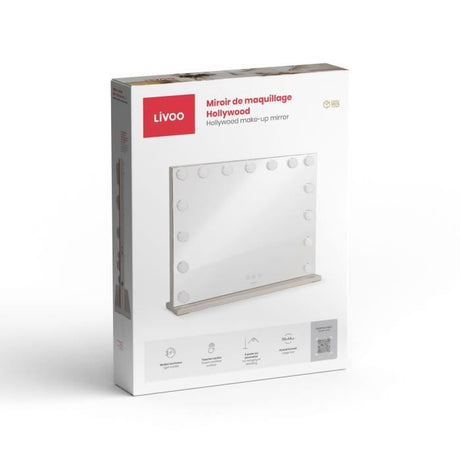 Miroir de maquillage Hollywood - LIVOO - DOS207 - 56 x 44 cm - 15 LEDs - 3 modes lumineux - Blanc