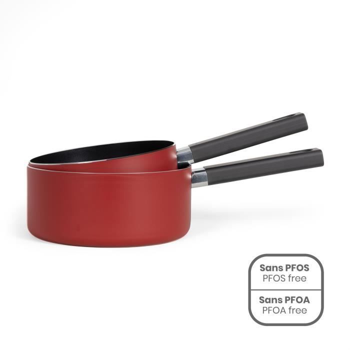 Set de 2 casseroles - LIVOO - MEP154R - Antiadhésif sans PFOA - Manche silicone - Tous feux