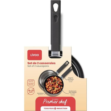 Set de 2 casseroles - LIVOO - MEP154N - Antiadhésif sans PFOA - Manche silicone - Tous feux
