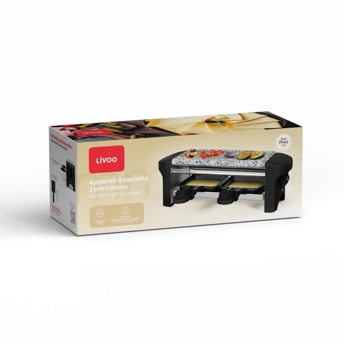 Appareil a raclette 2 personnes - LIVOO - DOC156N - 350W - 2 personnes - Plateau amovible en granite - Bouton on/off