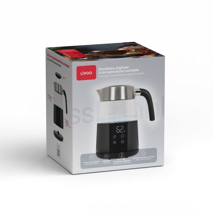 Bouilloire digitale - LIVOO - DOD221N - 2200 W - 1,7 L - Socle 360° - Inox