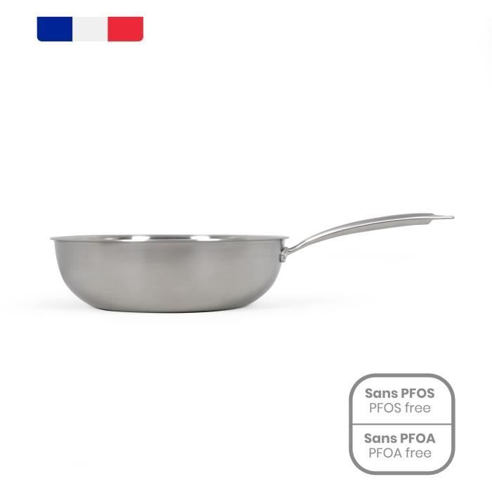 Wok en acier inoxydable - LIVOO - MEP162 - Ø 28 cm - Acier inoxydable - Tous feux dont induction et four - Made in France