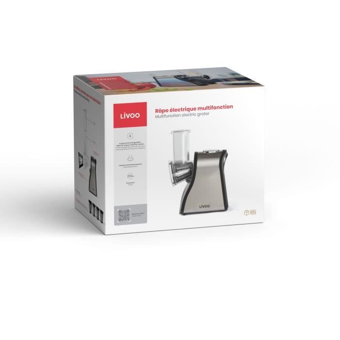 Râpe électrique multifonctions LIVOO DOP192 - Noir et gris - 4 cônes interchangeables