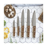 Set de 5 couteaux - LIVOO - MEC129 - Couteaux : chef, a pain, de cuisine, tranchelard et office - Acier inoxydable - Manche en hetre