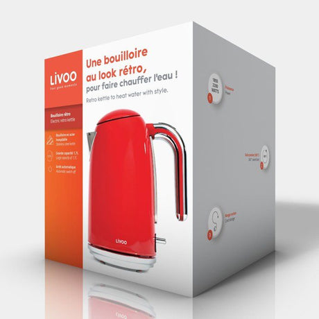 Bouilloire rétro - LIVOO - DOD180R - 2200 W - 1,7 L - Socle 360° - Rouge
