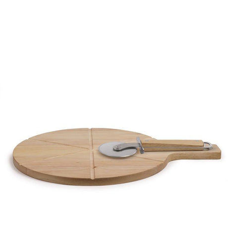Set a pizza - LIVOO - MES138 - 40 x 30 x 1,5 cm - 1 roulette a pizza - En bois d'hévéa