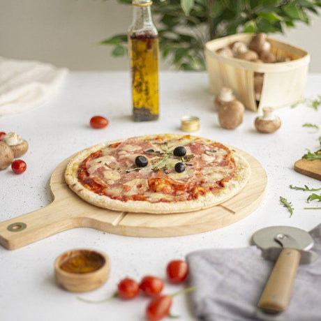 Set a pizza - LIVOO - MES138 - 40 x 30 x 1,5 cm - 1 roulette a pizza - En bois d'hévéa
