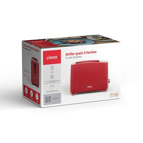 Grille-pain 2 fentes - LIVOO - DOD162RC - 750 W - Thermostat réglable : 7 niveaux - Rouge