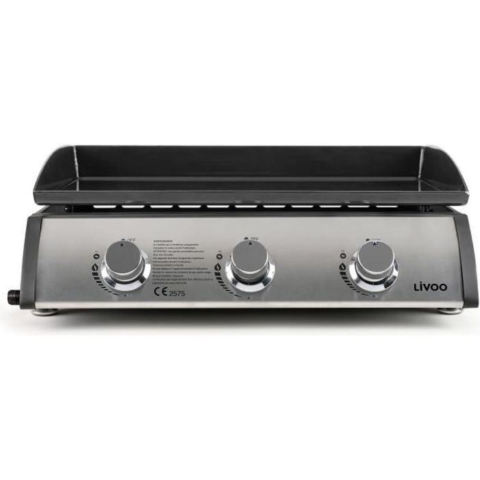 Plancha gaz - LIVOO - 3 bruleurs - 61 x 38 cm - DOC277