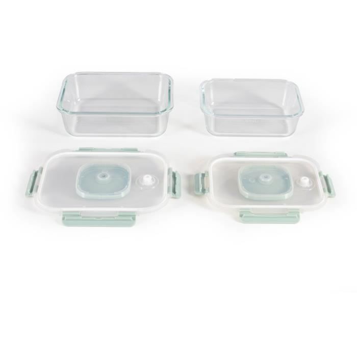 Set de 2 boîtes sous vide - LIVOO - MEN404V - 1,04 L et 1,5 L - Verre borosciliate - Couvercle en plastique - Emboîtables