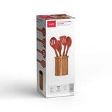 Set de 4 ustensiles - LIVOO - MES153 - Pot et ustensiles acacia FSC - En silicone 31 cm - Pot 15 x 12 cm