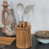 Set de 4 ustensiles avec pot - LIVOO - MES153G - Pot et ustensiles acacia FSC - En silicone 31 cm - Pot 15 sx 12 cm