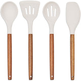 Set de 4 ustensiles avec pot - LIVOO - MES153G - Pot et ustensiles acacia FSC - En silicone 31 cm - Pot 15 sx 12 cm