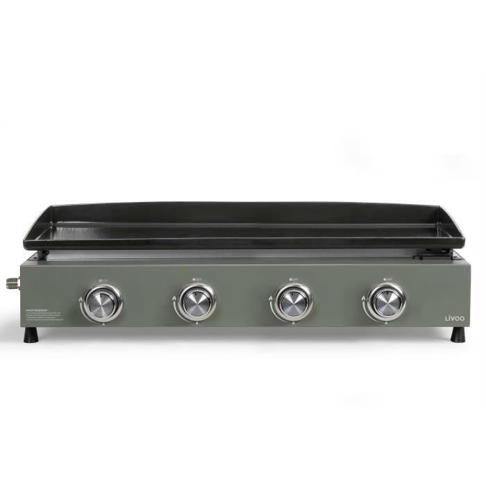 Plancha gaz - LIVOO - DOC325 - 83,5 x 47 x 24 cm - 4 brûleurs - Vert / Noir