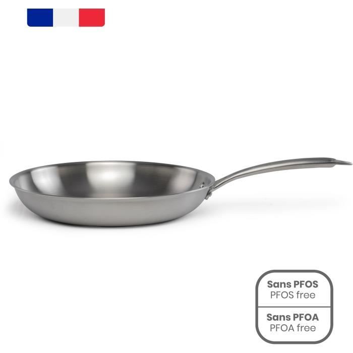 Poele Acier inoxydable 18/10 Triply Brigade 28 cm - LIVOO - MEP159 - Tous feux dont induction - Made in France