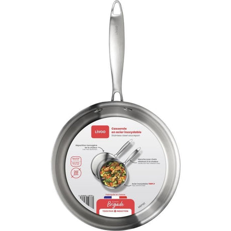 Casserole en acier inoxydable 18/10 Brigade 20 cm - LIVOO - MEP161 - Acier inox. Triply - Tous feux dont induction - Made in France