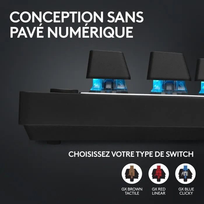 Clavier gamer - Sans fil - Logitech G  Pro X TKL Lightspeed - AZERTY - Mécanique - Rétroéclairé - Noir