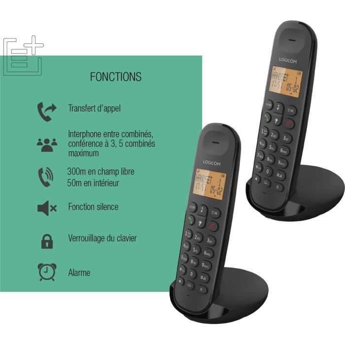 TÈlÈphone fixe sans fil - LOGICOM - DECT ILOA 250 DUO - Noir - Sans rÈpondeur