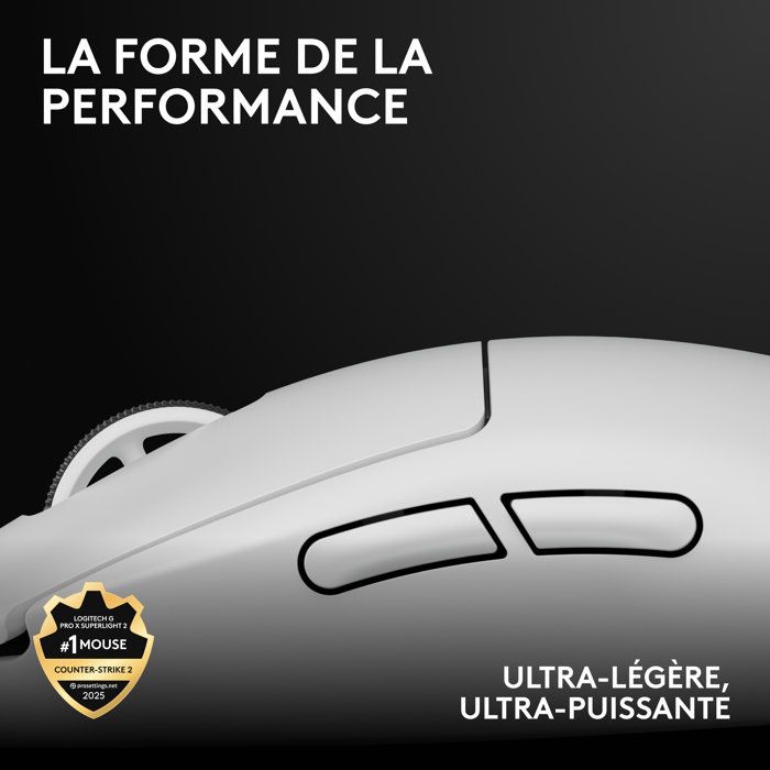 Souris gamer - Sans fil - Logitech G - Pro X Superlight 2 Lightspeed - Blanche