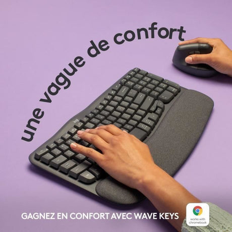 Clavier - Sans fil - Logitech - Wave Keys - AZERTY - Ergonomique - Repose poignets