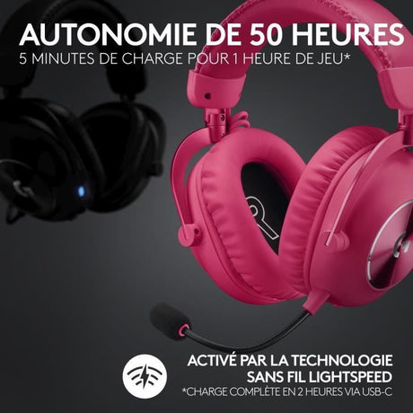 Casque gamer - Sans fil - Logitech G - Lightspeed - Rose