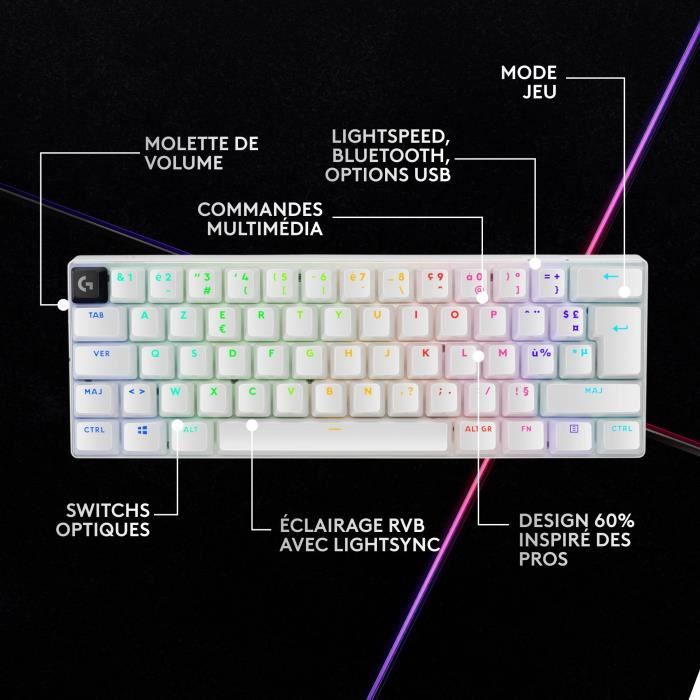 Clavier gamer - Sans fil - Logitech G - G Pro X 60 - Lightspeed - Blanc