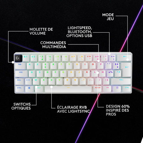 Clavier gamer - Sans fil - Logitech G - G Pro X 60 - Lightspeed - Blanc