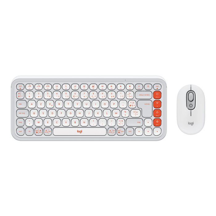 Ensemble Clavier Souris - Sans fil - Logitech - Pop Icon - AZERTY - Blanc